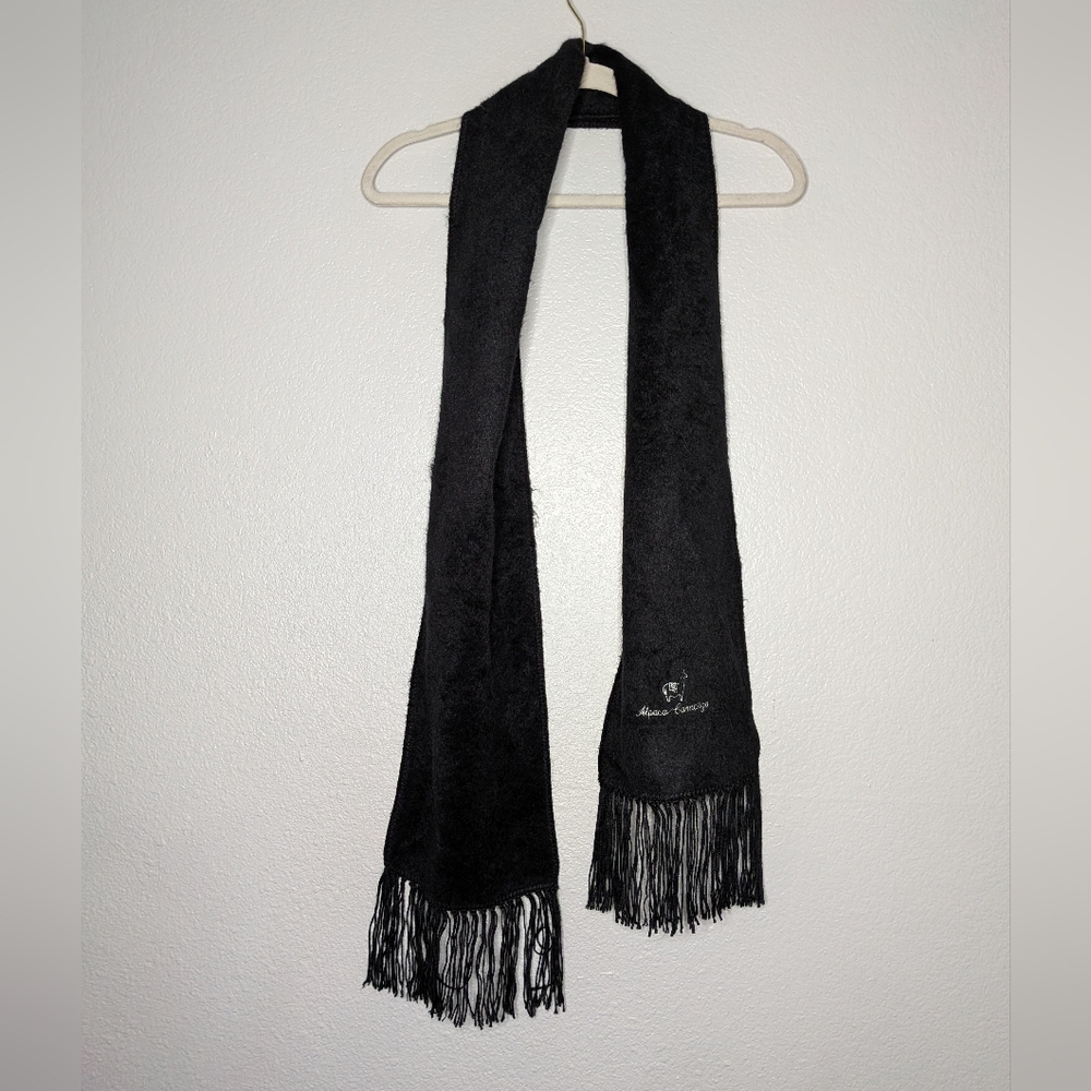 Alpaca Camargo Womens Logo Embroidered Black Winter Fringe Scarf